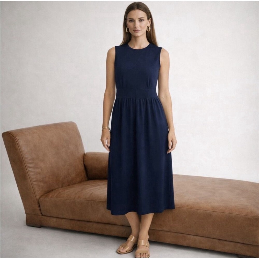 J.Mclaughlin Nandita Knit Dress Navy Extra Large Nautical Summer Beach Midi